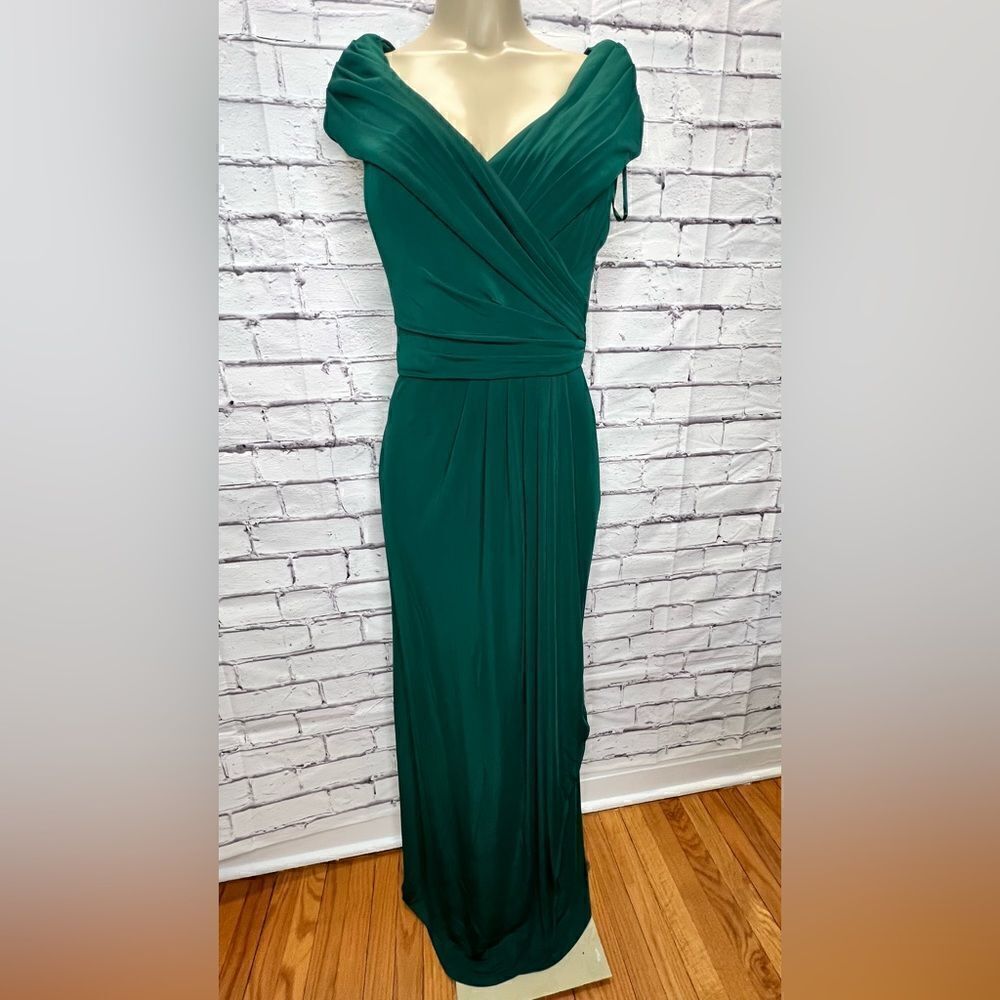 La Femme Ruched emerald Jersey Column Gown size 10 NWOT - Picture 5 of 7